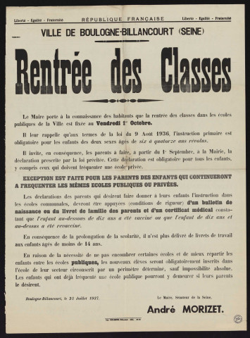 Rentrée des classes ,