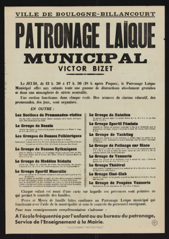 Patronage laïque municipal Victor Bizet : [activités proposées],