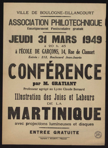 Association philotechnique : [conférence] Illustration des joies et labeurs de la Martinique,