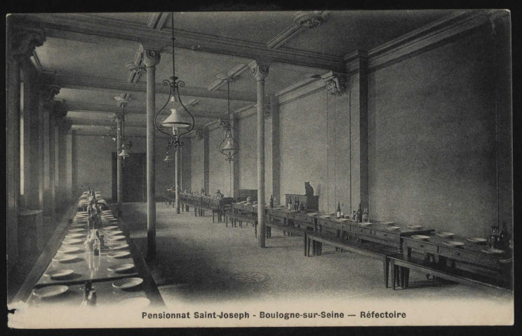 Pensionnat Saint-Joseph - Boulogne-sur-Seine - Réfectoire, Boulogne-Billancourt . rue du Parchamp . - école Saint-Joseph du Parchamp, intérieur du réfectoire