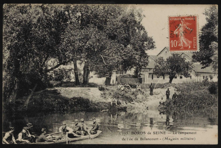173 - Bords de Seine: le campement de l'île de Billancourt (magasin militaire).