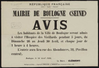 Avis [concernant la visite par les habitants du nouvel hospice des vieillards],