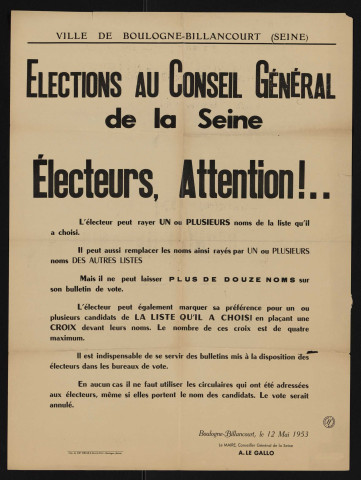 Élections au conseil général de la Seine : électeurs, attention [au sujet de scrutin de liste],