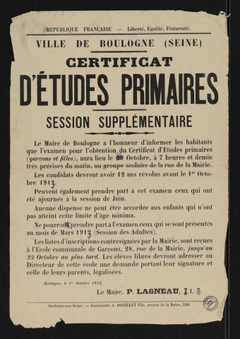 Certificat d'études primaires session supplémentaire,