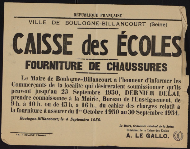Caisse des écoles : fourniture de chaussures,