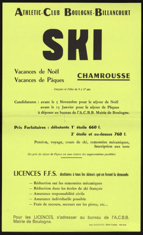 [Séjour de] ski [à] Chamrousse, vacances de Noël, vacances de Pâques,