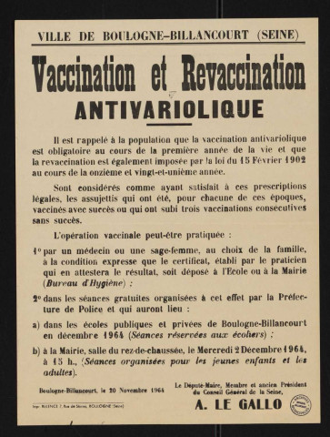 Vaccination et revaccination anti-variolique,