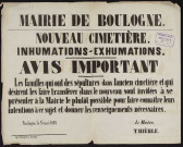 Nouveau cimetière : avis important [au sujet des] inhumations - exhumations,