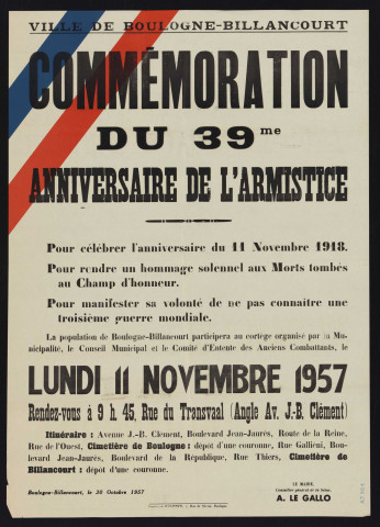 Commémoration du 39me anniversaire de l'armistice,