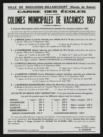 Caisse des écoles : colonies municipales de vacances,