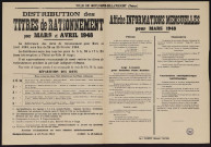 Distribution des titres de rationnement pour mars et avril 1948 ; informations mensuelles pour mars 1948,