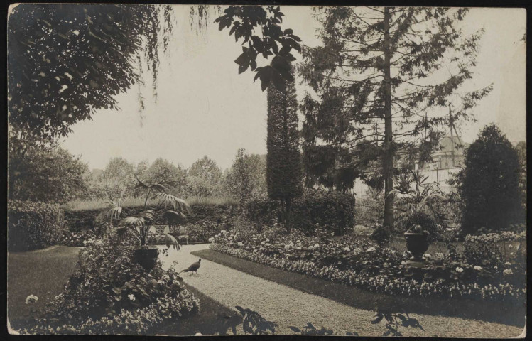 s.t, Boulogne-Billancourt . rue de Sèvres . - propriété de Mr Garnier, jardinPropriété de Mr Garnier au 16 rue de Sèvres. Dans l'allée du jardin, un faisan.