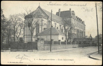 1 - Boulogne-sur-Seine - Ecole Saint-Joseph, Boulogne-Billancourt . rue du Parchamp . - école et chapelle Saint-Joseph du Parchamp - Façade et chapelle de l'école Saint Joseph pris de biais (côté gauche)