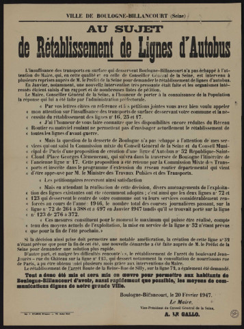 Au sujet de rétablissement de lignes d'autobus,