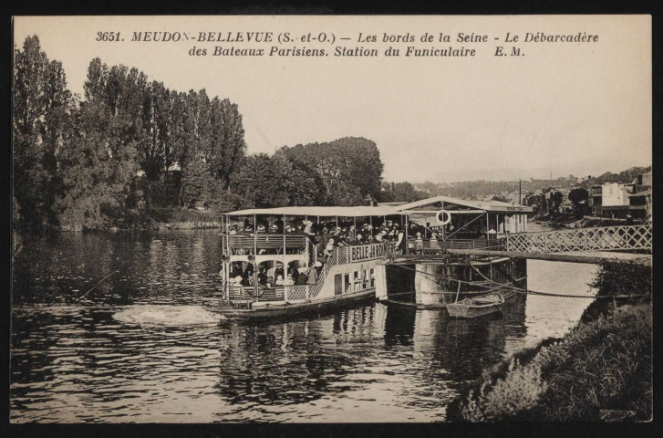 3651 - Meudon-Bellevue.- Les bords de la Seine: le débarcadère des bateaux parisiens. Station du funiculaire (s.d.).