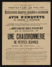 Avis d'enquête de commodo et incommodo : quai du Point-du-Jour 38, M. Meunier : chaudronnerie de petites oeuvres ayant 22 ouvriers