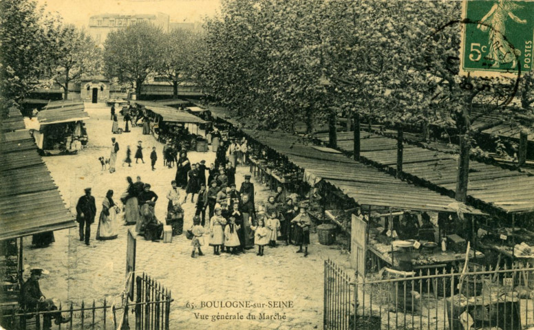 65 - Boulogne-sur-Seine - Vue générale du marché, Boulogne-Billancourt . rue Escudier . - vue plongeante sur le marché