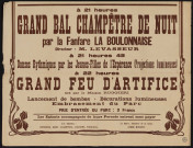 [Fête de l'enfance] : grand bal champêtre de nuit par la fanfare La Boulonnaise, grand feu d'artifice,