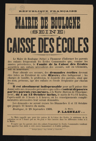 Caisse des écoles é,