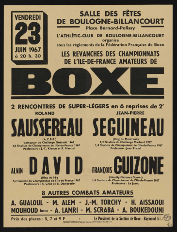 Les revanches des championnats de l'Île-de-France amateurs de boxe, Roland Saussereau, Jean-Pierre Seguineau, Alain David, François Guizone (super-légers)