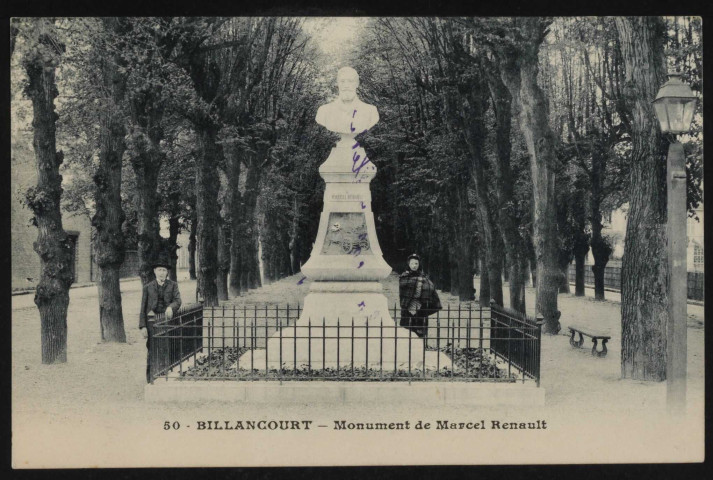 50 - Billancourt - Monument de Marcel Renault, Boulogne-Billancourt . avenue Emile Zola . - Monument de Marcel Renault et perspective