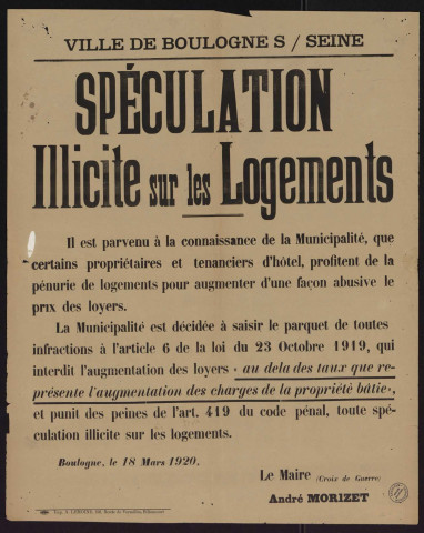 Spéculation illicite sur les logements,