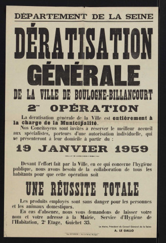 Dératisation générale de la ville de Boulogne-Billancourt : 2me opération,