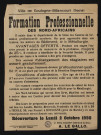 Formation professionnelle des Nord-Africains : réouverture le lundi 2 octobre 1950,