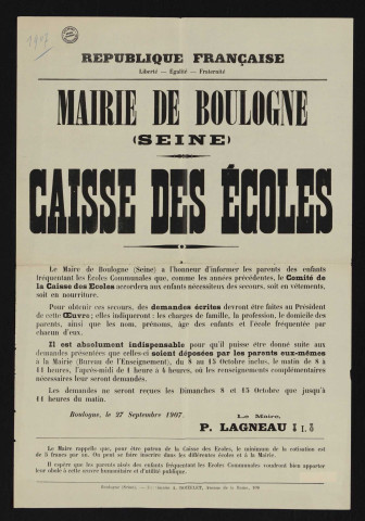 Caisse des écoles é,