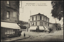 Billancourt - La rue du Dôme vers la rue Thiers et l'Alhambra-Cinéma, Boulogne-Billancourt . rue du Dôme . - perspectiveA gauche, un marchand de vins. Au centre, la maison DuboisAu second plan, à droite, le cinéma l'Alhambra.