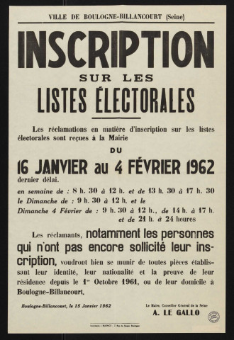 Inscription sur les listes électorales,