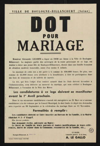 Dot pour mariage ,