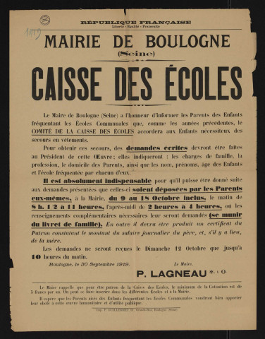 Caisse des écoles é,