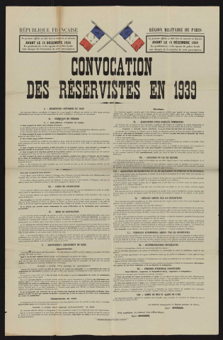 Convocation des réservistes en 1939,