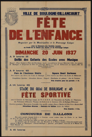 Fête de l'enfance organisée par la municipalité et le patronage laïque ,