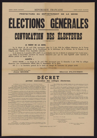 Élections générales : convocation des électeurs,