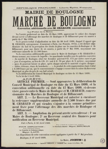 Marché de Boulogne : convention additionnelle avec M. Chabaud, concessionnaire,