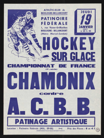 Hockey sur glace, championnat de France : Chamonix contre ACBB,