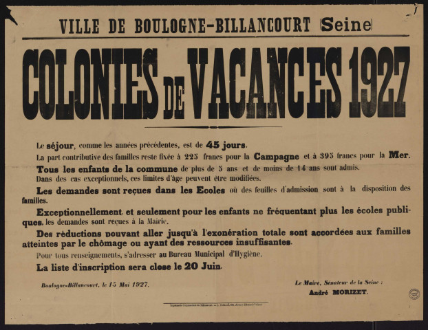 Colonies de vacances 1927,