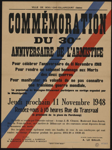 Commémoration du 30me anniversaire de l'armistice,