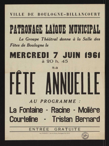 Patronage laïque municipal : fête annuelle [du groupe théâtral],