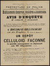 Avis d'enquête de commodo et incommodo : 8 rue des Peupliers (usine O bâtiment F), Société anonyme des Usines Renault : installation d'un dépôt de celluloïd façonné