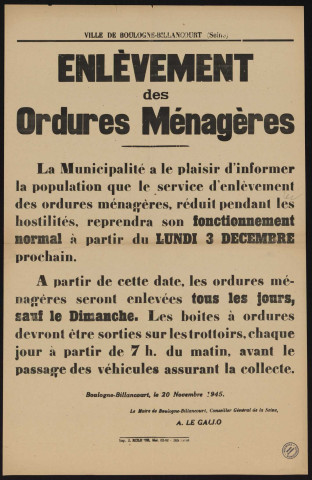 Enlèvement des ordures ménagères,