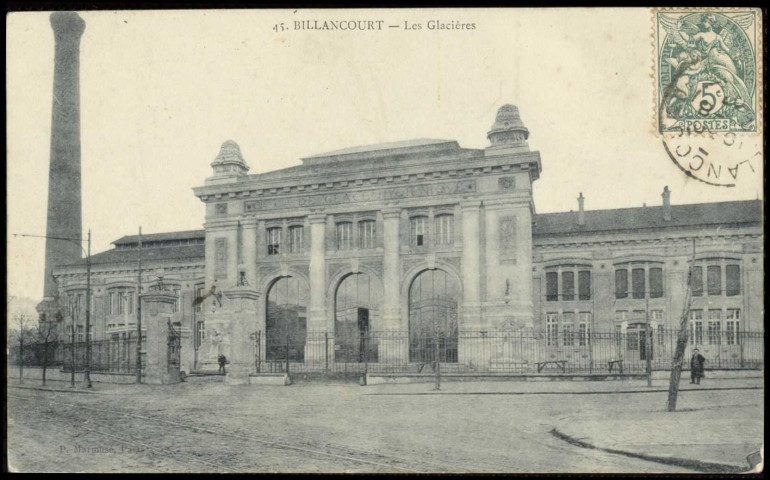 45 - Billancourt - Les Glacières, Boulogne-Billancourt. rue de Meudon . - Compagnie Générale des Glacières - Vue sur la façade de la Compagnie Générale des Glacières