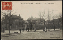 Sanatorium de Billancourt - Vue d'ensemble, Boulogne-Billancourt . rue Casteja, avenue du Général Leclerc . - hôpital Ambroise Paré - Scène de rue devant l'entrée de l'hôpital, à l'angle de rue Casteja et de l'avenue du Général Leclerc. Au centre, le concierge et à gauche, le bâtiment de la direction.