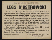 Legs d'Ostrowski [en faveur d'un orphelin pauvre],