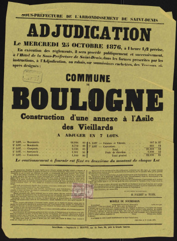 Adjudication [...] : construction d'une annexe à l'asile des vieillards,