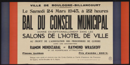 Bal du conseil municipal donné exceptionnellement dans les salons de l'hôtel de ville au profit de l'association des prisonniers de guerre,