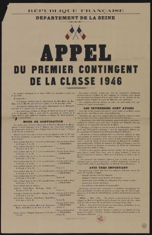 Appel du premier contingent de la classe 1946,