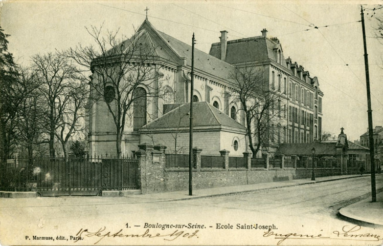 1 - Boulogne-sur-Seine - Ecole Saint-Joseph, Boulogne-Billancourt . rue du Parchamp . - école et chapelle Saint-Joseph du ParchampFaçade et chapelle de l'école Saint Joseph pris de biais (côté gauche)